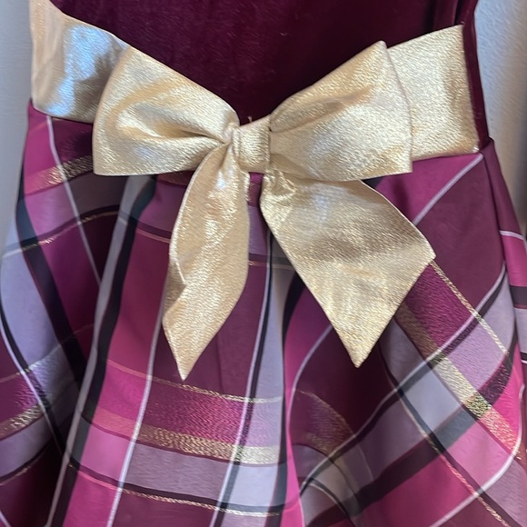 Christmas Dress Sz 7 Plum Velvet Pink Plaid & Gold Sash w Bow Bonnie Jean - Picture 6 of 6